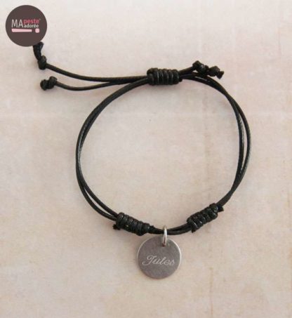 Bracelet "one" - Coton ciré Noir