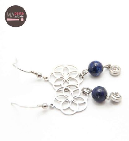 Boucles Fleur de Vie en Lapis Lazuli