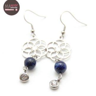 Boucles Fleur de Vie en Lapis Lazuli