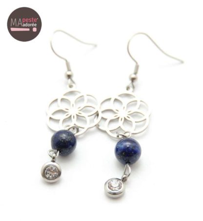 Boucles Fleur de Vie en Lapis Lazuli