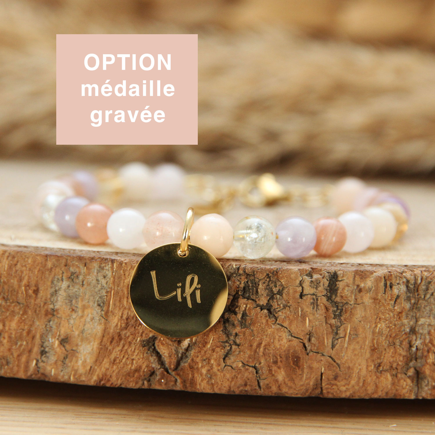Bracelet Lithothérapie Femme Pierres Naturelles 4mm - Or 24k Fait Main En France - Pierre De Bien-être Énergie Positive - Cadeau Élégant