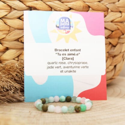 Bracelet enfant en pierres naturelles – Quartz rose, chrysoprase, jade, aventurine et unakite – amour et réconfort.