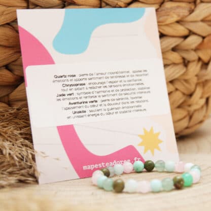 Bracelet en pierres naturelles vertes et roses – amour inconditionnel, harmonie et sérénité pour enfant.