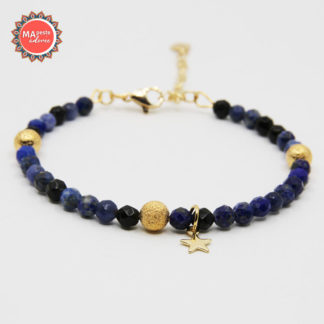 bracelet lithothérapie femme plaqué or bleu