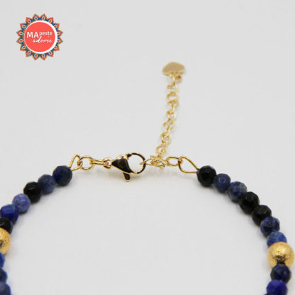 bracelet fin pierres lapis lazuli sodalite et obsidienne