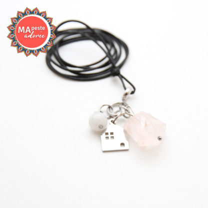 Collier enfant quartz rose et pierre de lune pour le sommeil