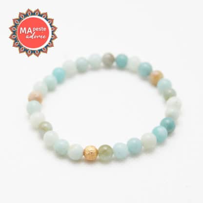 Bracelet en pierres 6mm d'amazonite et d'aigue marine