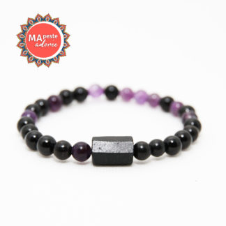 Bracelet femme en shungite, améthyste et tourmaline noire pour la protection