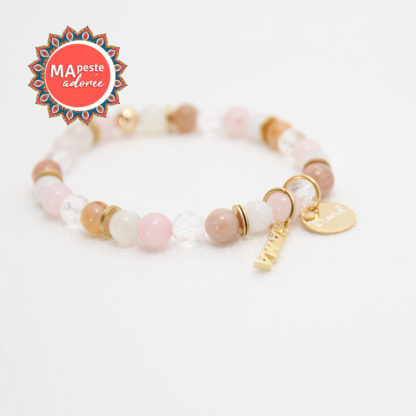 bracelet en pierres naturelles pour femme, avec perles claires