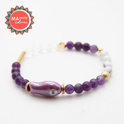 bracelet femme en pierres violet blanc or