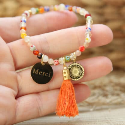 Bracelet lithothérapie en citrine, pierre de soleil et cornaline. Une combinaison de pierres chaudes pour attirer la bonne humeur et la confiance.