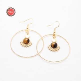 Boucles d'oreilles lithothérapie avec oeil de tigre