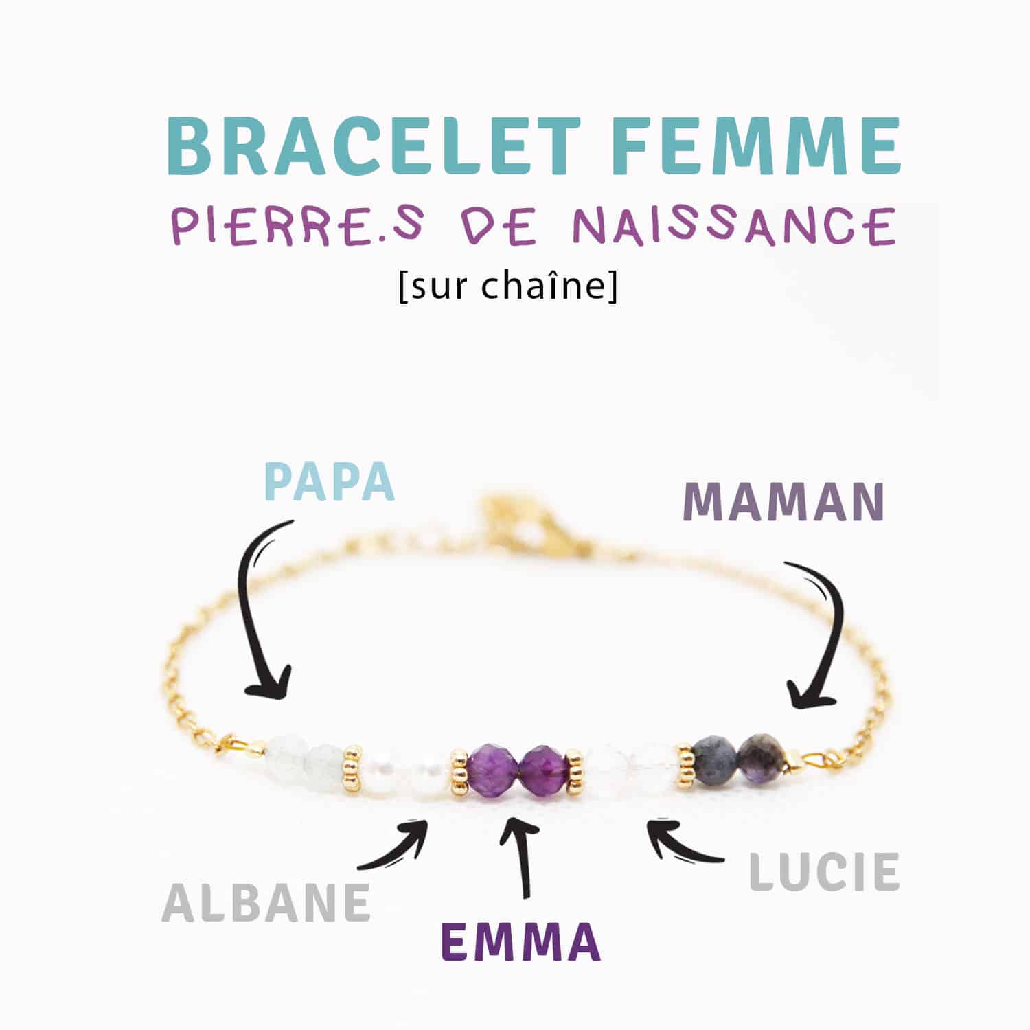 Bracelet élastique Pierres De Naissance Pour Femmes - Perles Plaquées Or 14K, 6.5 Pouces, Cadeau Tendance Amitié Anniversaire
