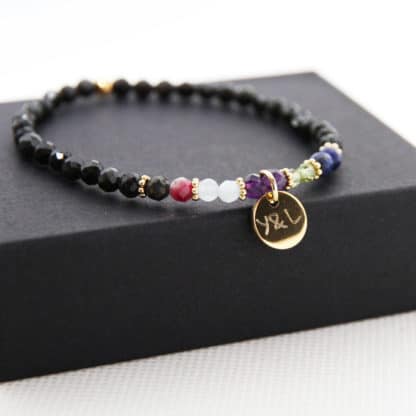 C'est un bracelet lithothérapie avec les pierres de naissance des enfants et des parents par exemple