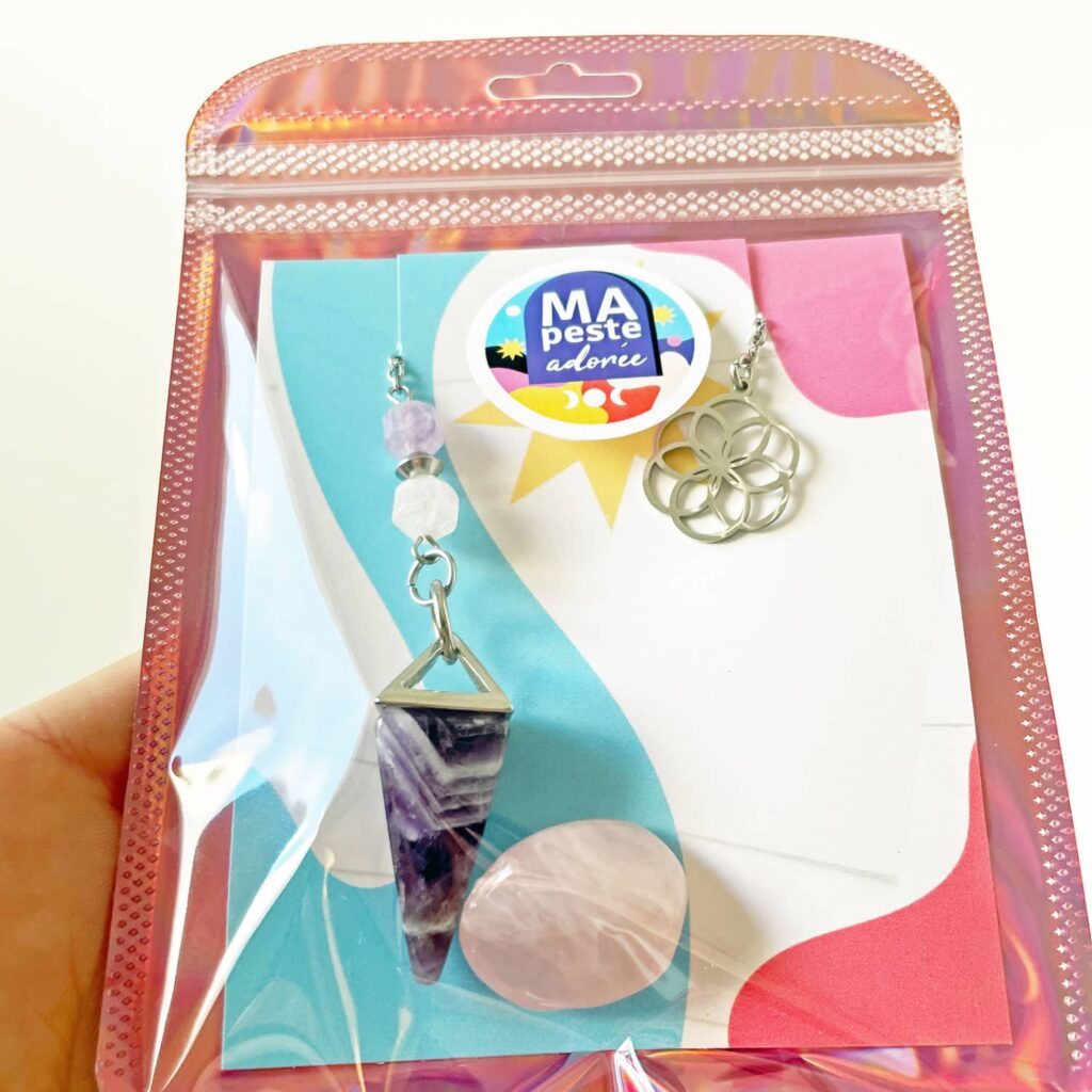 Kit Pendule Améthyste + Pierre de quartz rose