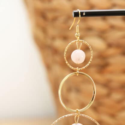 Boucles lithothérapie longues en acier inox doré