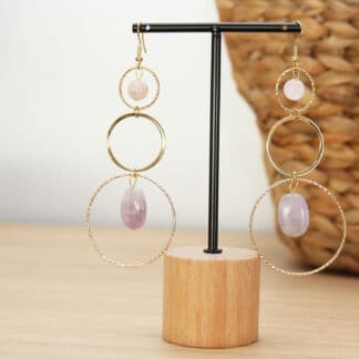 Boucles d'oreilles en quartz rose et améthyste "carpe diem"