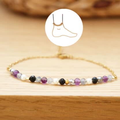Chaîne de cheville de protection avec améthyste et labradorite