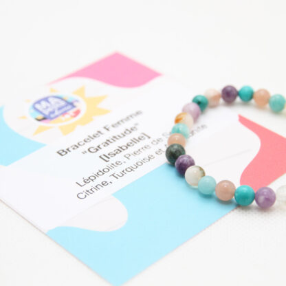 Chaque bracelet femme est livré avec une carte personnalisé qui reprend les pierres utilisées