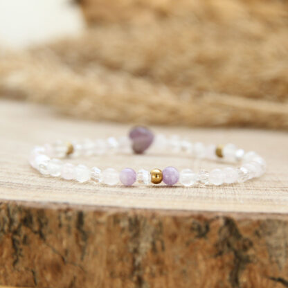 Bracelet sommeil en pierres naturelles – quartz rose, sélénite, lépidolite et cœur en améthyste