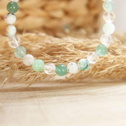 Bracelet Équilibre Hormonal en pierres naturelles : pierre de lune, aventurine, chrysoprase, cristal de roche