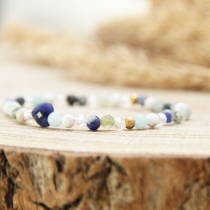 Bracelet fin femme en howlite, sodalite, amazonite et agate mousse – Apaisement et style naturel