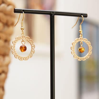 Boucles d'oreilles en acier inox doré avec perles au choix