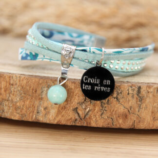 Bracelet enfant amazonite Bonheur — Liberty turquoise, création artisanale