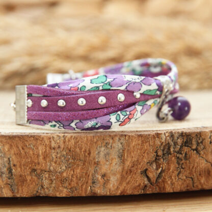 Bracelet enfant améthyste Beaux Rêves — Liberty violet, création artisanale