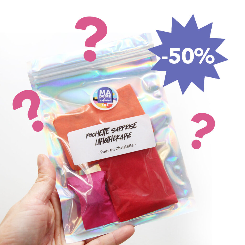 Idée cadeau bien-être : pochette surprise lithothérapie au prénom, valeur 50€ pour 25€