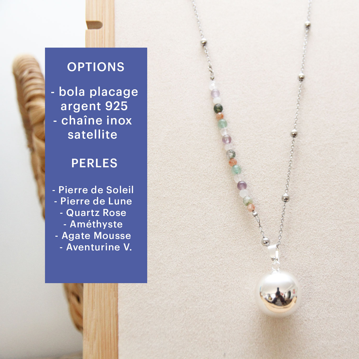 Bola sur mesure avec vos pierres, couleur argent ou doré