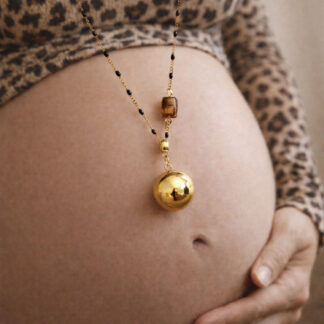 Bola de grossesse lithothérapie avec pierre d'oeil de tigre, montage sur mesure à votre taille pas Ma Peste Adorée
