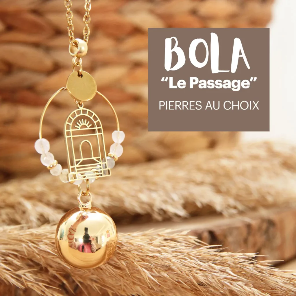 Bola de grossesse Le Passage en acier inoxydable avec pierres naturelles au choix et breloque porte – bijou future maman