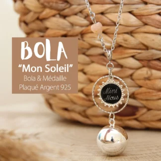 Bola de grossesse personnalisé en argent 925 avec pierre de soleil cœur, un bijou lumineux pour accompagner votre grossesse avec douceur