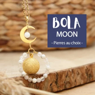 Bola de grossesse Moon en acier inoxydable doré avec pierres naturelles – bijou symbolique pour future maman. Création sur mesure Ma Peste Adorée.