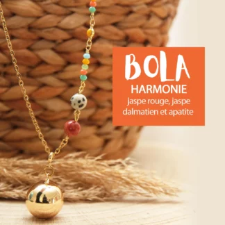 découvrez le bola de grossesse avec pierres de jaspe rouge, dalmatien et apatite pour 9 mois de joie