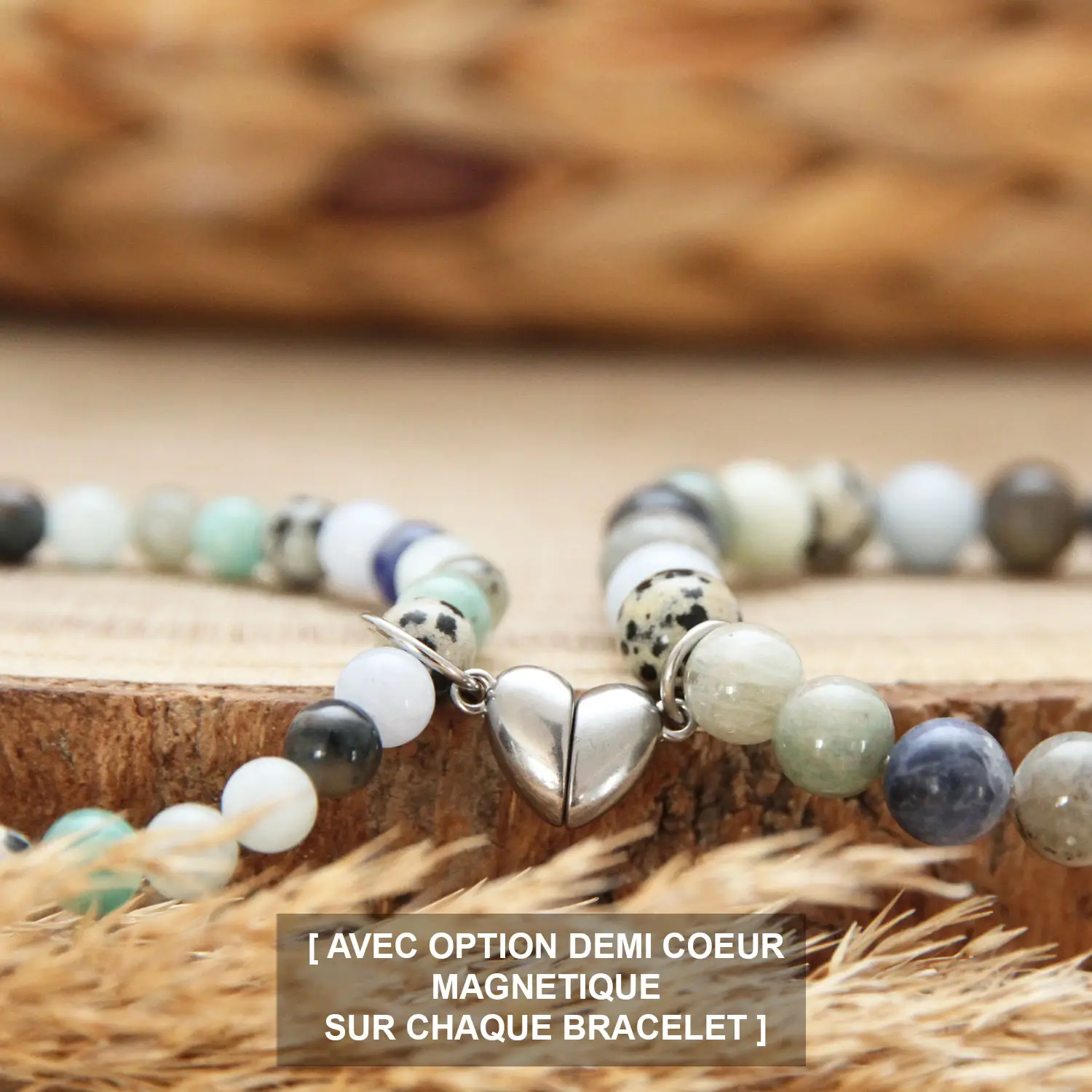 Bracelet communication couple porté au poignet – bijou bien-être en pierres naturelles