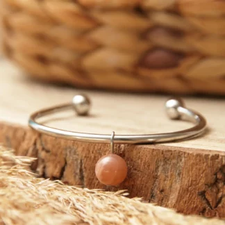 Jonc Acier Inox - Quartz rose - Pierre de soleil ou Oeil de Tigre