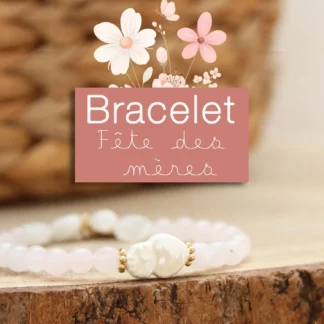 Bracelet Fête des Mères en quartz rose et pierre de lune naturelles – un bijou symbolique pour célébrer l’amour maternel.