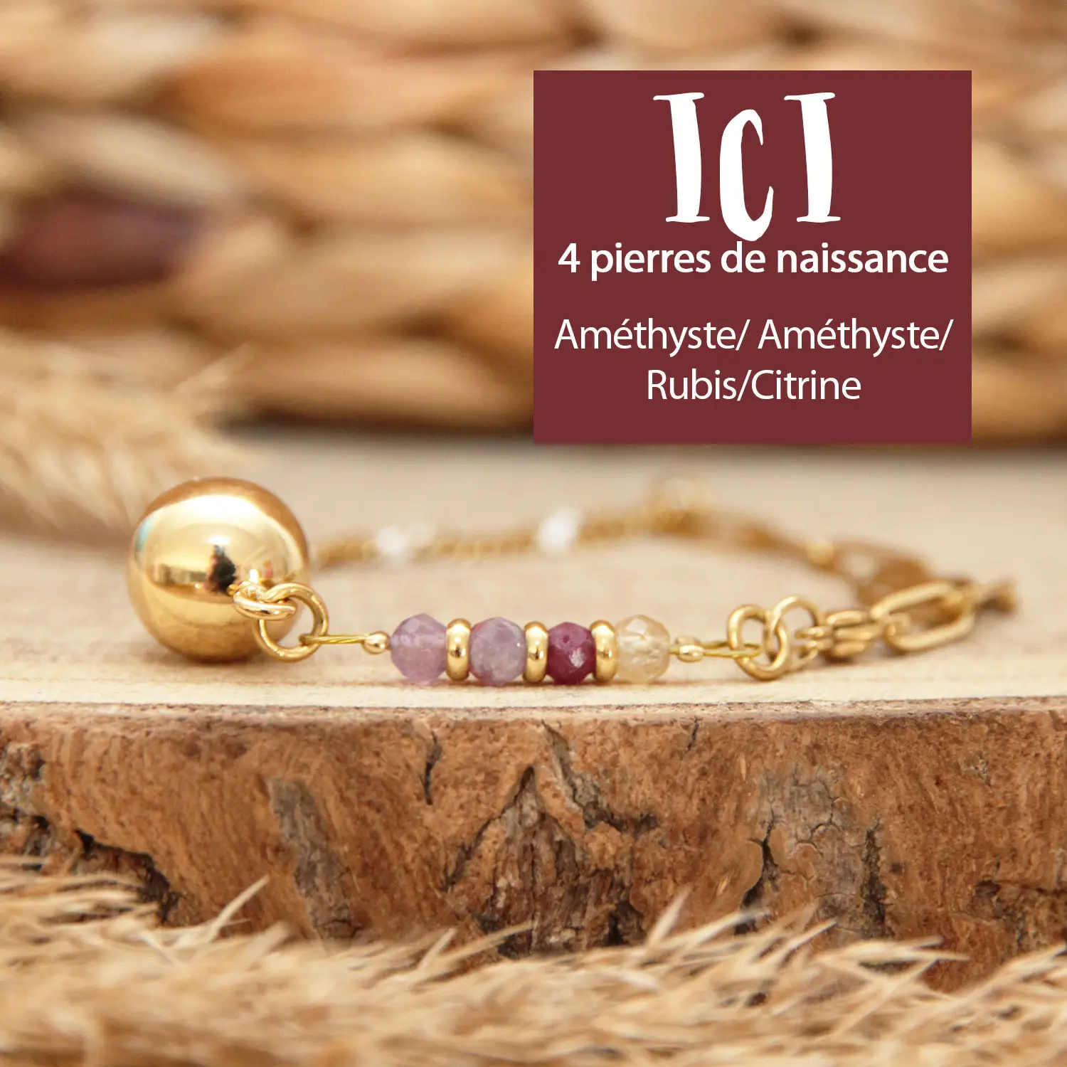 Bracelet Bola sonore avec pierres de naissance
