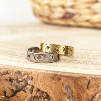 Bague acier inox lune soleil