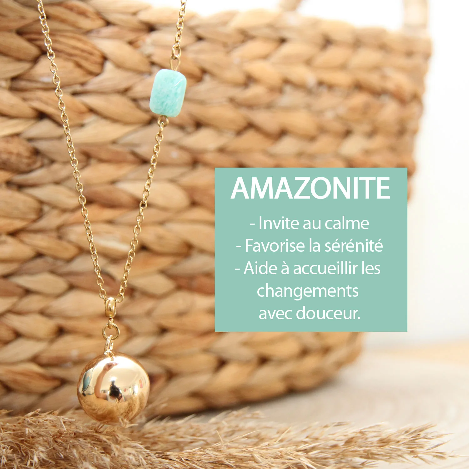 Bola doré avec amazonite rectangulaire facettée bleu-vert