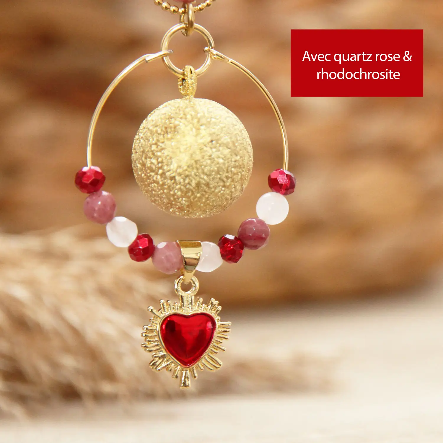 Bola de grossesse Saint-Valentin avec breloque cœur sacré rouge en gold filled.