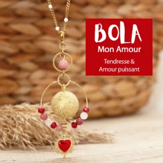 Bola de grossesse Mon Amour doré brossé 17 mm avec quartz rose et rhodochrosite. Une création Ma Peste Adorée