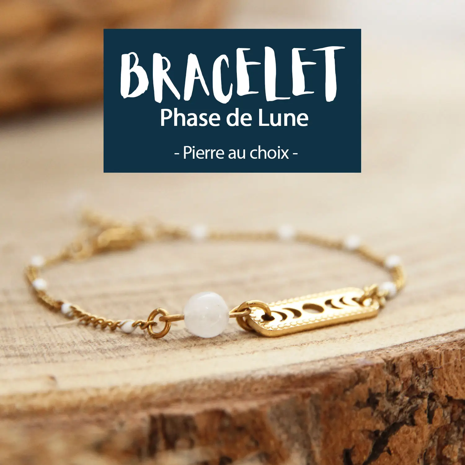 Bracelet Phases de Lune avec pierre de lune naturelle et chaîne acier inox, une création ma Peste Adorée