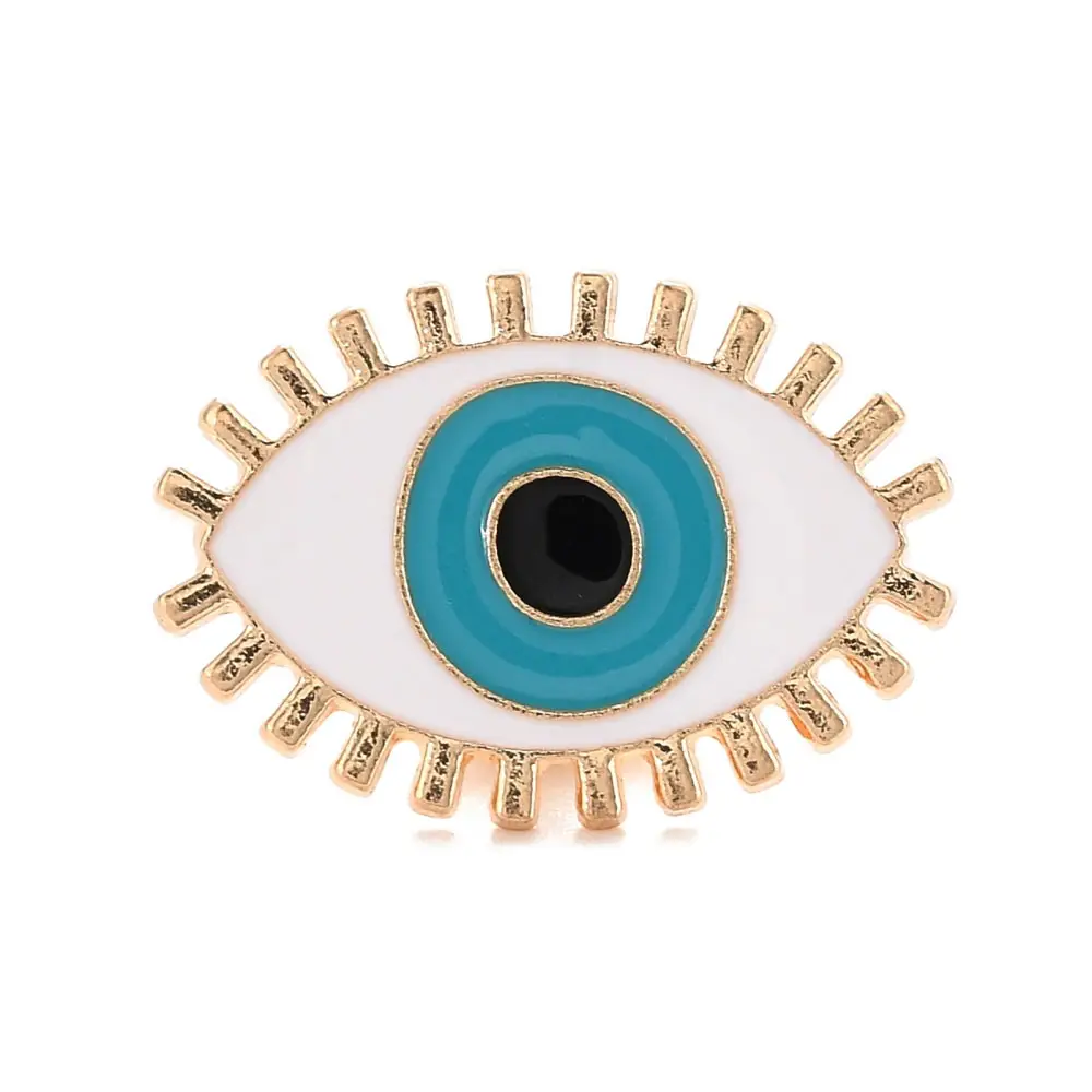 Pin's œil protecteur : Un joli pin's porte-bonheur en émail blanc et turquoise, aux finitions dorées, inspiré du traditionnel mauvais œil.