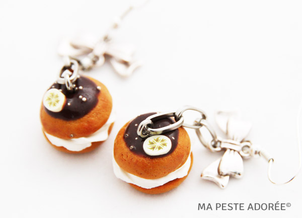 Nouvelles boucles d'oreilles gourmandes en forme de chou à la crème, création Ma Peste Adorée