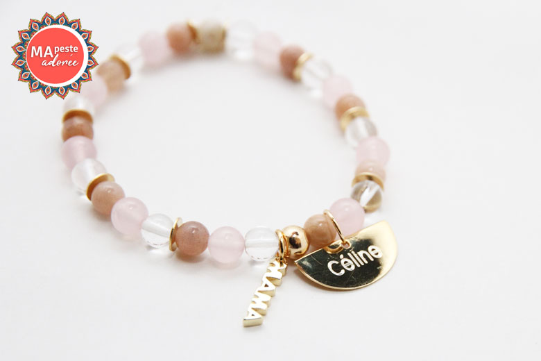 bracelet en pierres naturelles de quartz rose