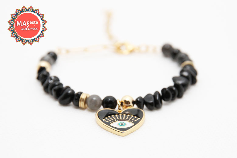 Bracelet en spinelle noire, labradorite et obsidienne