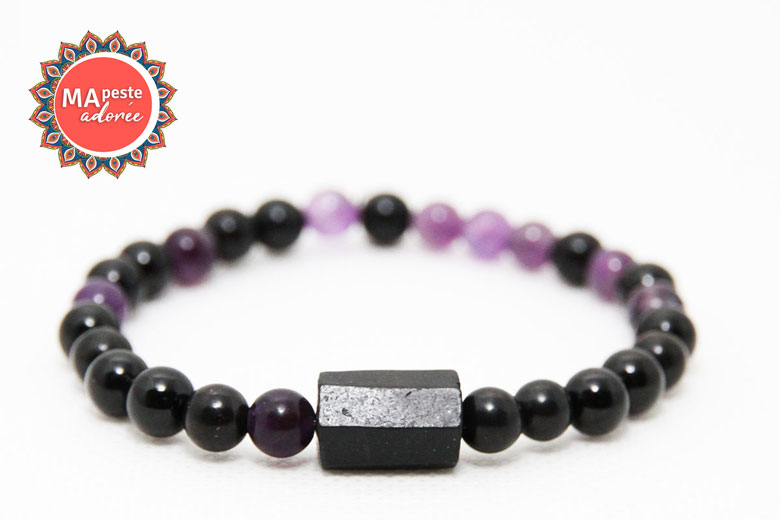 Bracelet en shungite, améthyste, tourmaline et fluorite